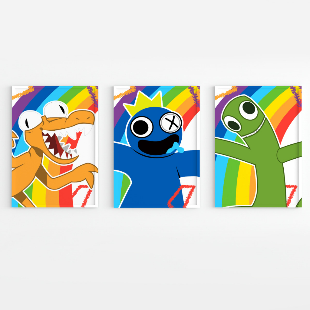 Kit 3 Quadros Decorativos Rainbow Friends Para Quartos Infantil