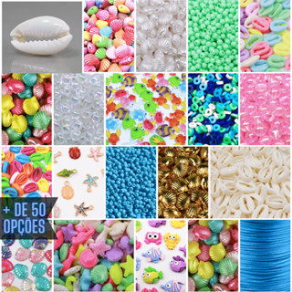 Monte seu Kit - Entremeio Animal Marinho, Fundo do Mar, Aplique Peixe, Búzios, Concha - Pulseira para Praia, Piscina, Verão - Miçanga, Missanga Misanga Festa, Carnaval, Personalizar, Aniversário, Friendship Bracelets Show