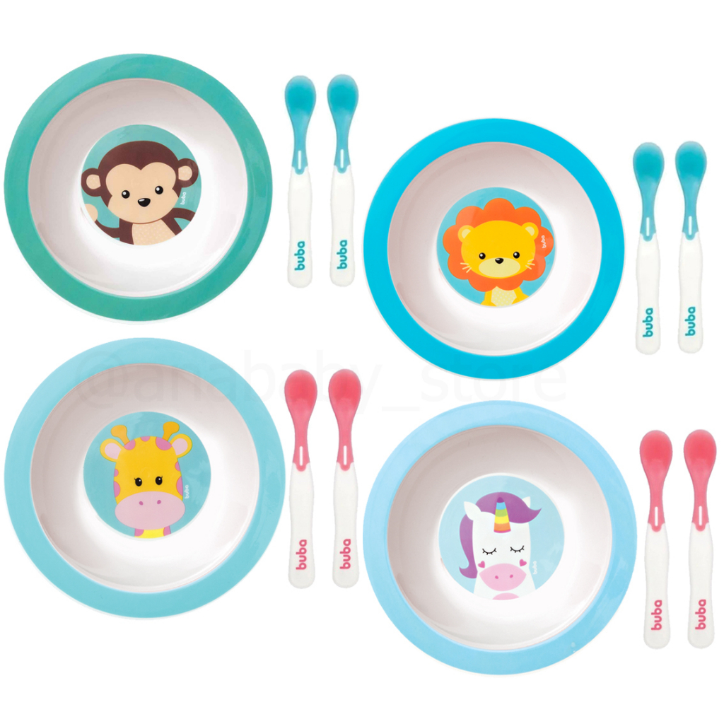 Kit Prato Fundo + 2 Colher Buba introdução alimentar Bebê Infantil em Oferta na Shopee