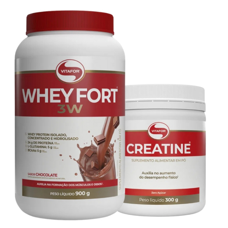 Kit Whey Protein Fort 3W 900g + Creatina 300g - Vitafor