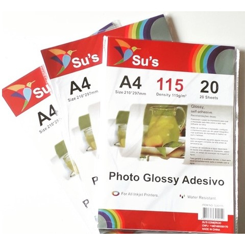10 pacotes Papel Fotográfico Glossy Adesivo Sus 115gr
