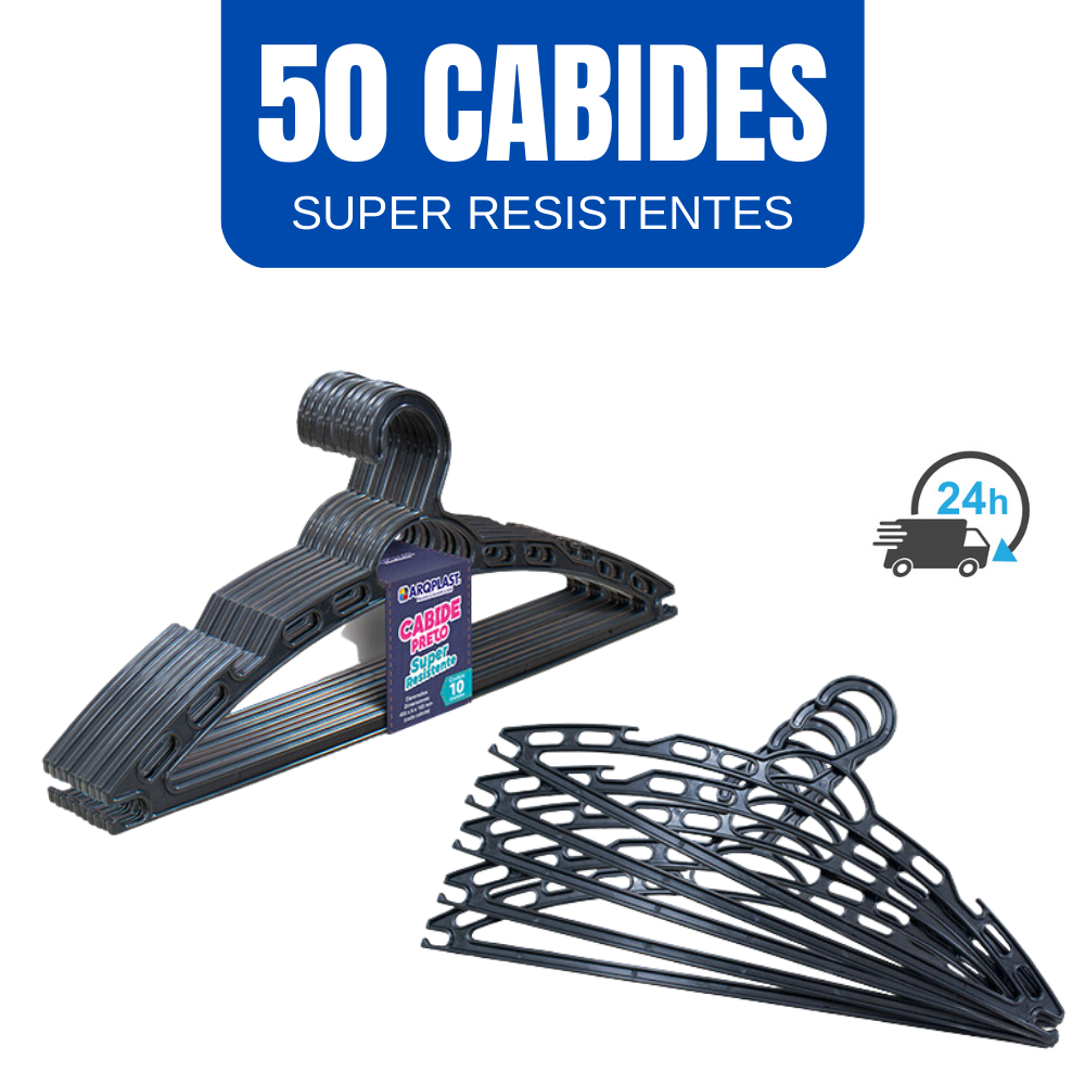Cabide Roupa Adulto Plástico Preto Kit 50 Cabides de Roupas Reforçado Super Resistente em Oferta na Shopee