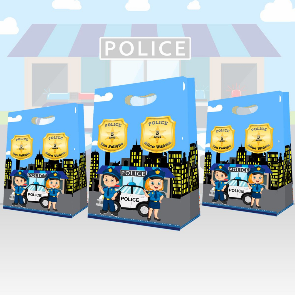 Detalhes do 10 Sacolinha Policial Sacola Surpresa Lembrancinhas Personalizadas Com Nome e Idade