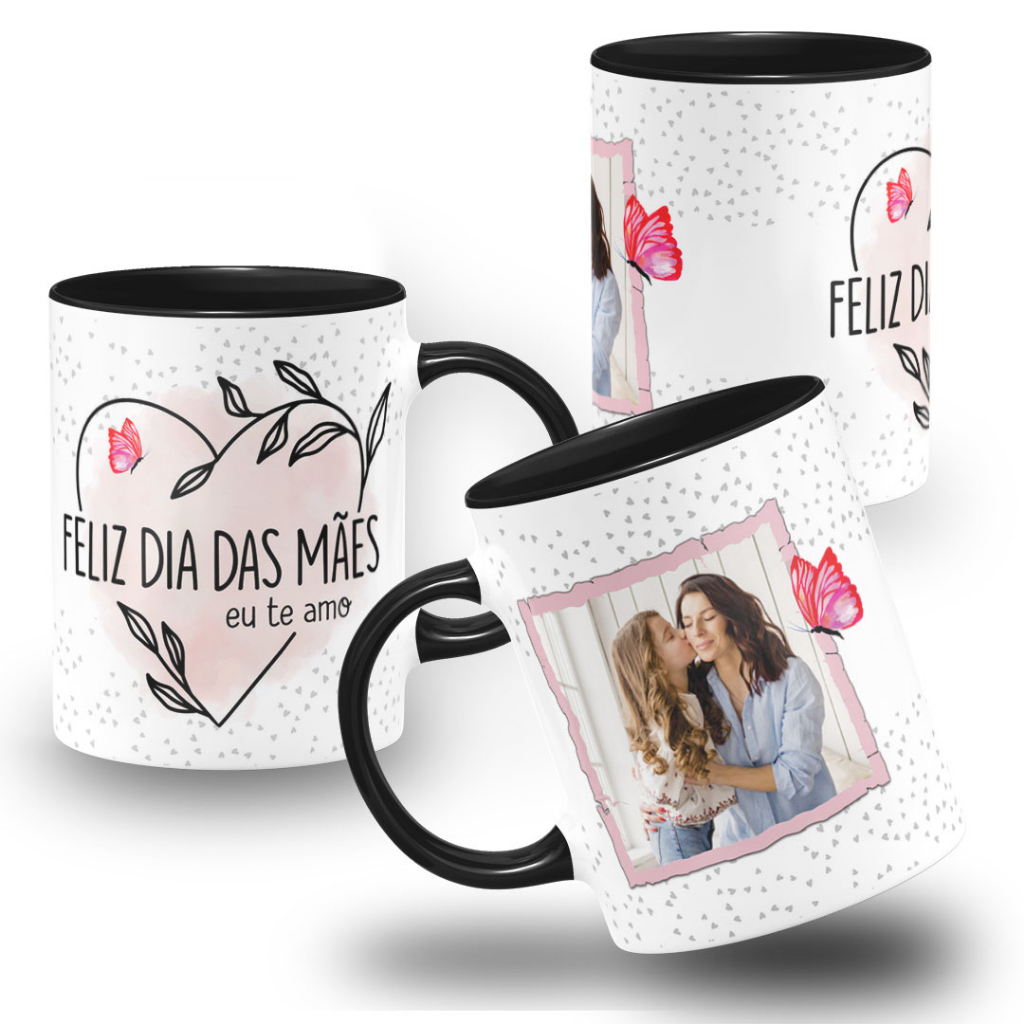 Caneca com Foto Feliz Dia Das Mães Floral Eu Te Amo.