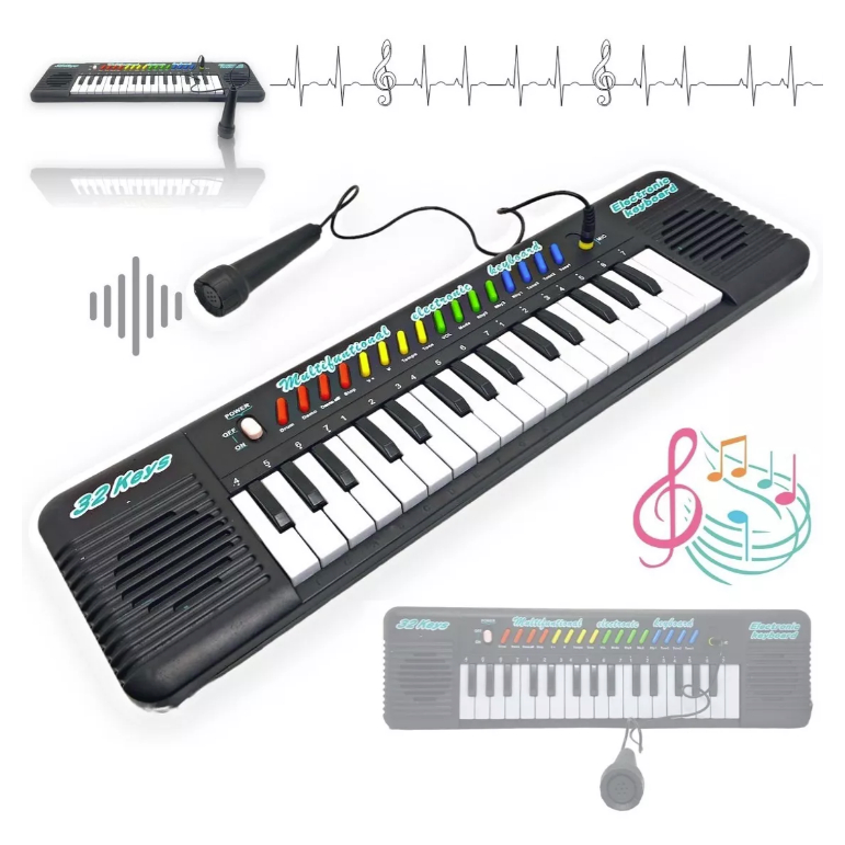 Teclado Infantil Musical com Microfone Piano cor preta Musical center em Oferta na Shopee