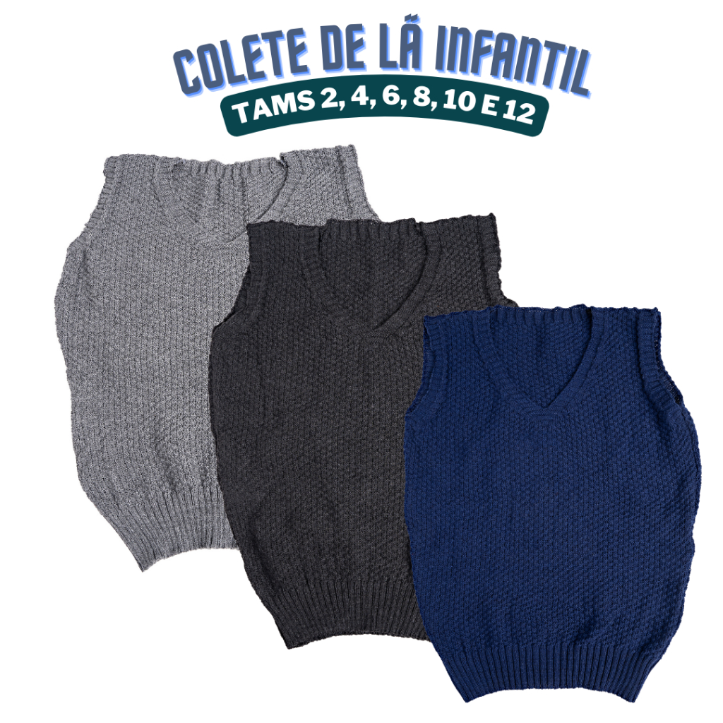 COLETE de Lã infantil Tricot de Qualidade de 2 a 12 anos
