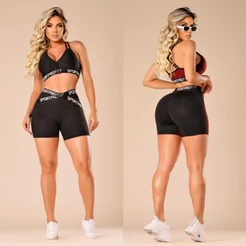 Conjunto Fitness Feminino Short e Top Com Elástico