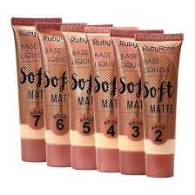 Base Matte Facial Bege Soft Alta Média Cobertura Liquida Para o Rosto e Pescoço / Maquiagem Ruby Rose