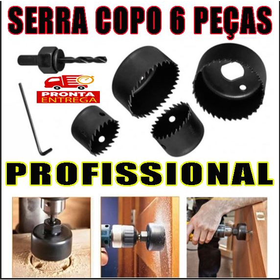 Jogo de Serra Copo Carbono Kit 6 Peças P/ Furar Madeira Gesso Drywall Pvc e Plástico em Oferta na Shopee