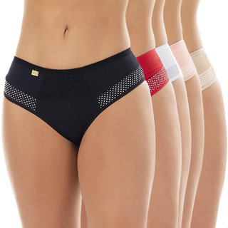 Kit 5 Calcinhas Tanga Cós Alto Conforto Feminina