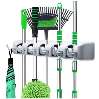 Suporte Organizador Multiuso 5 Lugares 6 Ganchos Porta Vassoura Rodo Chaves Posições em Oferta na Shopee