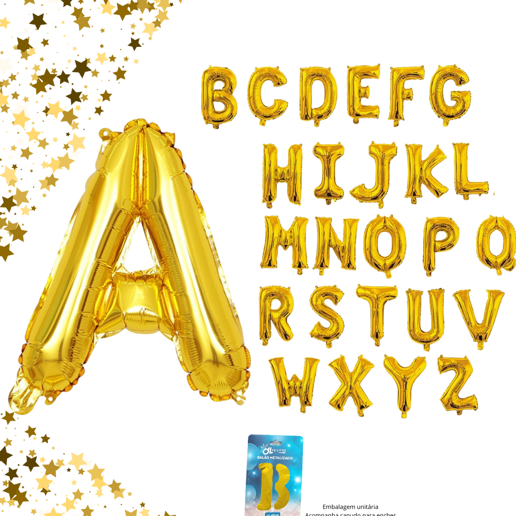 Balão Metalizado Letras 16pol 40cm - Dourado - Top