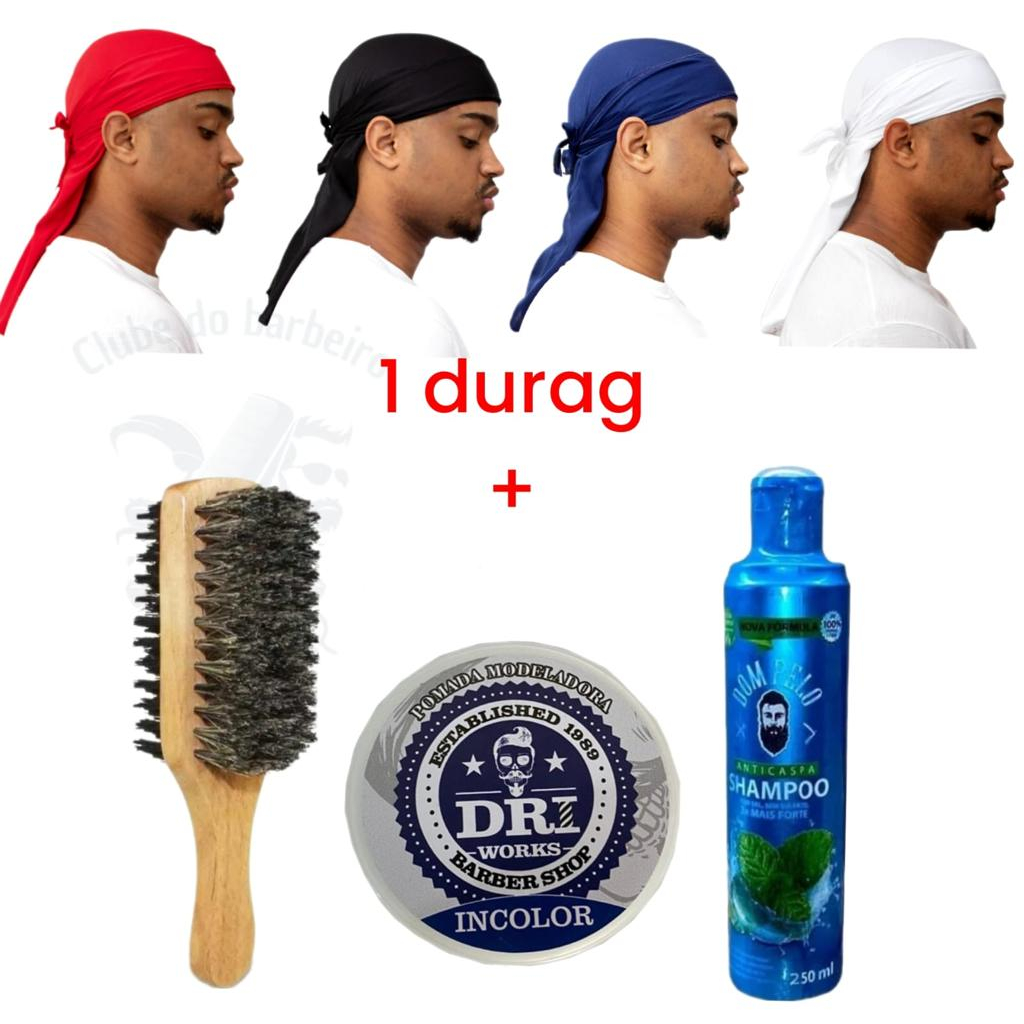 Kit durag, escova, pasta e shampoo barbeiro e cabelereiro bandanas dureg waves