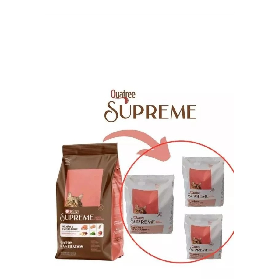 Kit 3pct Ração de 1kg Quatree Supreme Gatos Castrados Salmao em Oferta na Shopee
