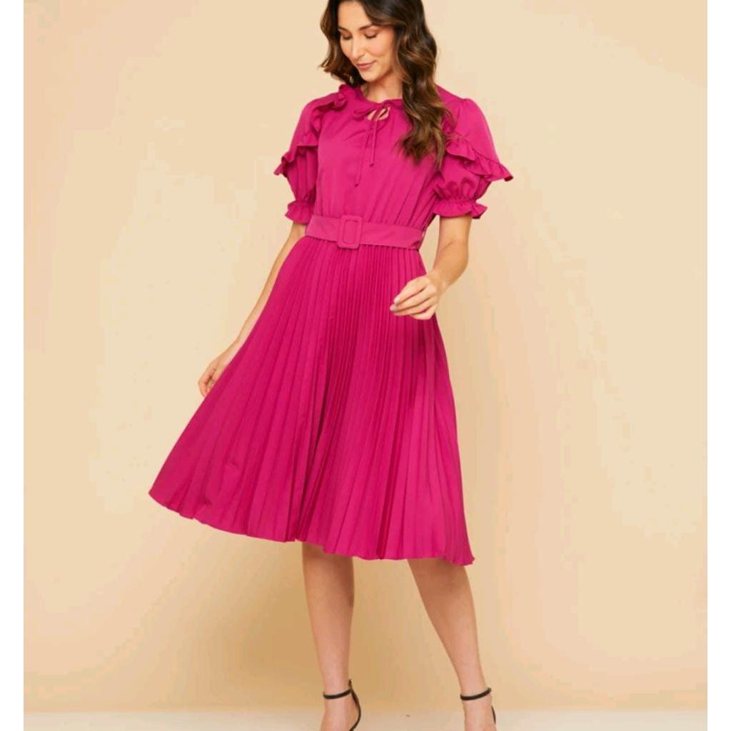 Vestido plissado babado manga moda evangelica com cinto01 cod 101 — imagem 2 de 2