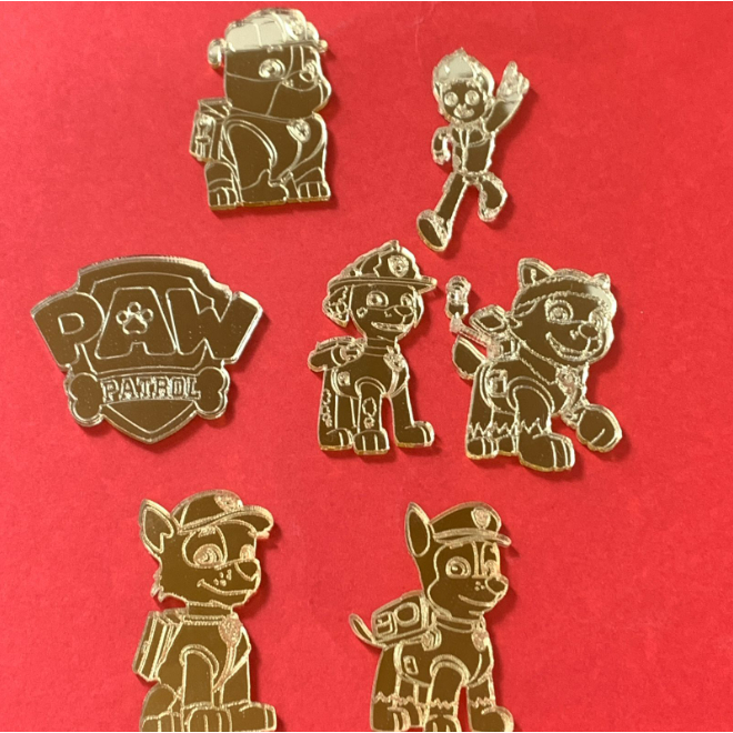 Aplique em Acrílico Dourado Espelhado - Patrulha  - 4cm - Para Lembrancinhas e Artesanato em Oferta na Shopee
