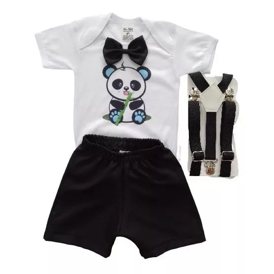 Conjunto Infantil Bebê Menino Ursinho Panda Mesversário Roupa Infantil