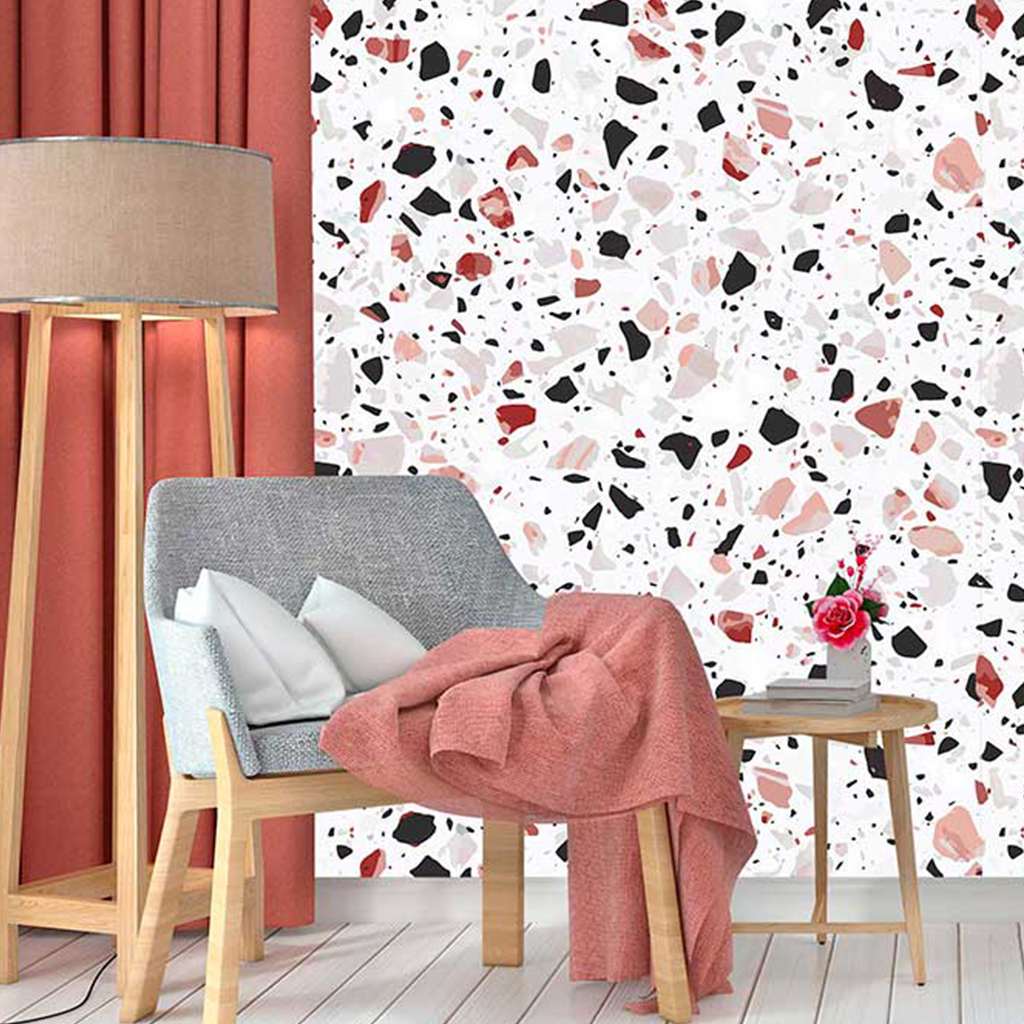 Papel De Parede Adesivo Auto Colante Lavável Decorativo Granilite Terrazzo Quartzo Para Quarto Casal Sala Escritório