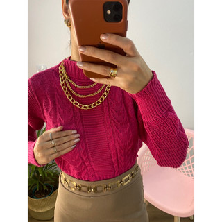 Blusa de frio manga longa detalhe TRANÇAS modal moda 2023 estilo  blogueira Trico Tricot inverno