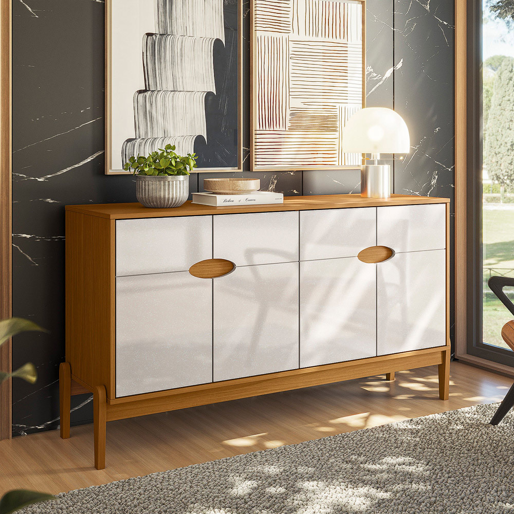Buffet Aparador Madeira 4 Portas Cantinho Café 140cm Sala Freijó Off White Perolizado Lojas Movelove