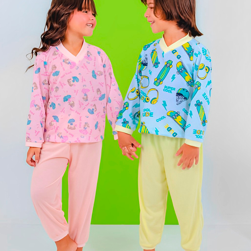 Pijama Infantil Comprido Longo Algodão Estampado Fofo