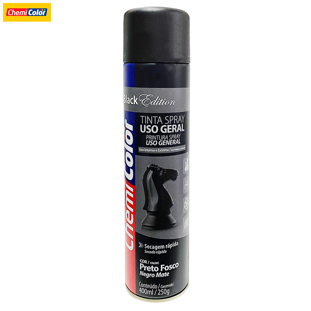 Tinta Spray Cor Preto Fosco Chemicolor 400ml Uso Geral