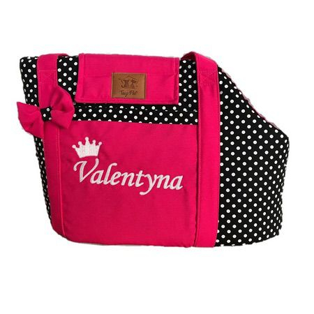 Bolsa Passeio Transporte Pet Gato Cachorro Personalizada com o nome dele poá e pink