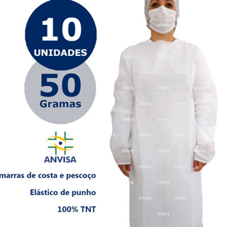 Avental Descartável 50g manga longa TNT GRAMATURA 50 - JALECO KIT 10 UNIDADES