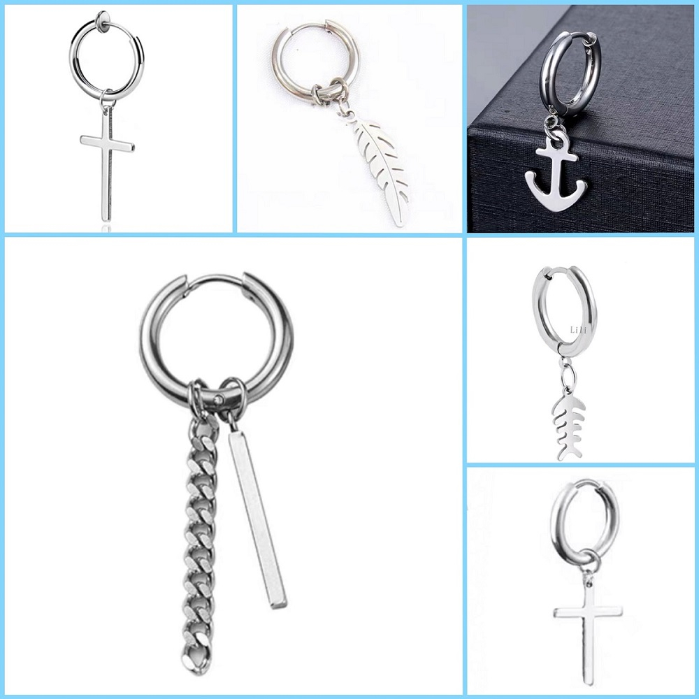 Brinco De Argola com pingete Raio / Cruz varias modelo De Aço Inoxidável