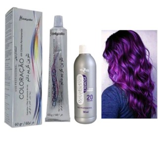 Kit Tinta Coloração Violine 66.226 Maribel Cabelo Roxo + Água Oxigenada Loção Reveladora Cremosa 20 Volumes