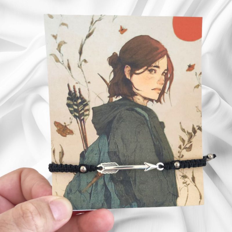 Pulseira Artesanal Ellie The Last of Us – Arco e Flecha, Macramê Preto, Feita à Mão