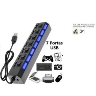 Hub Usb 7 Portas Com Chave Seletora 2.0 High Speed Pen Drive FANG