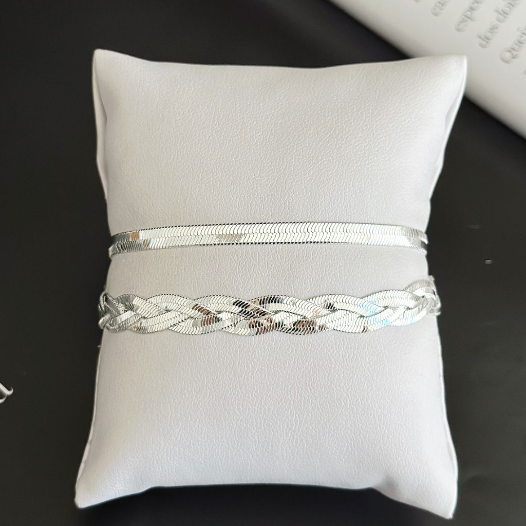 Kit  Pulseira Laminado 3 Fios Trançados + 1 Fio laminado A Prata 925 c/ Garantia em Oferta na Shopee