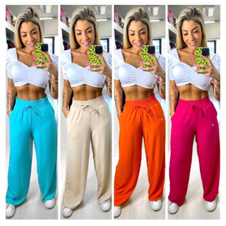 Calça Feminina Pantalona Com Bolso Cintura Alta Moda Lindo Super Envio! 0000555