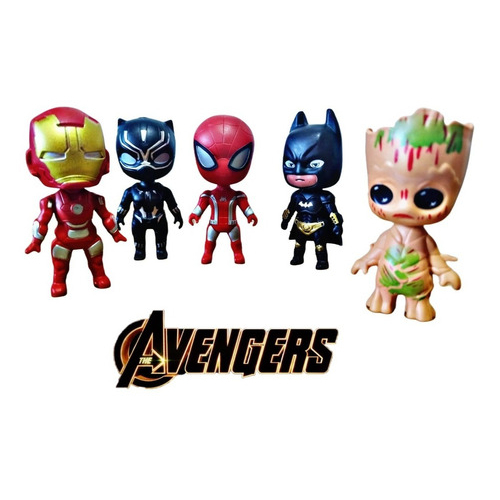 Kit 05 Bonecos Avengers Vingadores 08 Cm Homem de Ferro Batmam Capitao America Homem Aranha