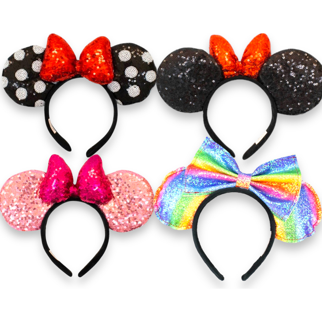 Tiara Minnie Rosa Laço luxo Pink/Poa/Arco Iris Orelhas/Orelhinhas Minnie Lantejoulas- Unidade