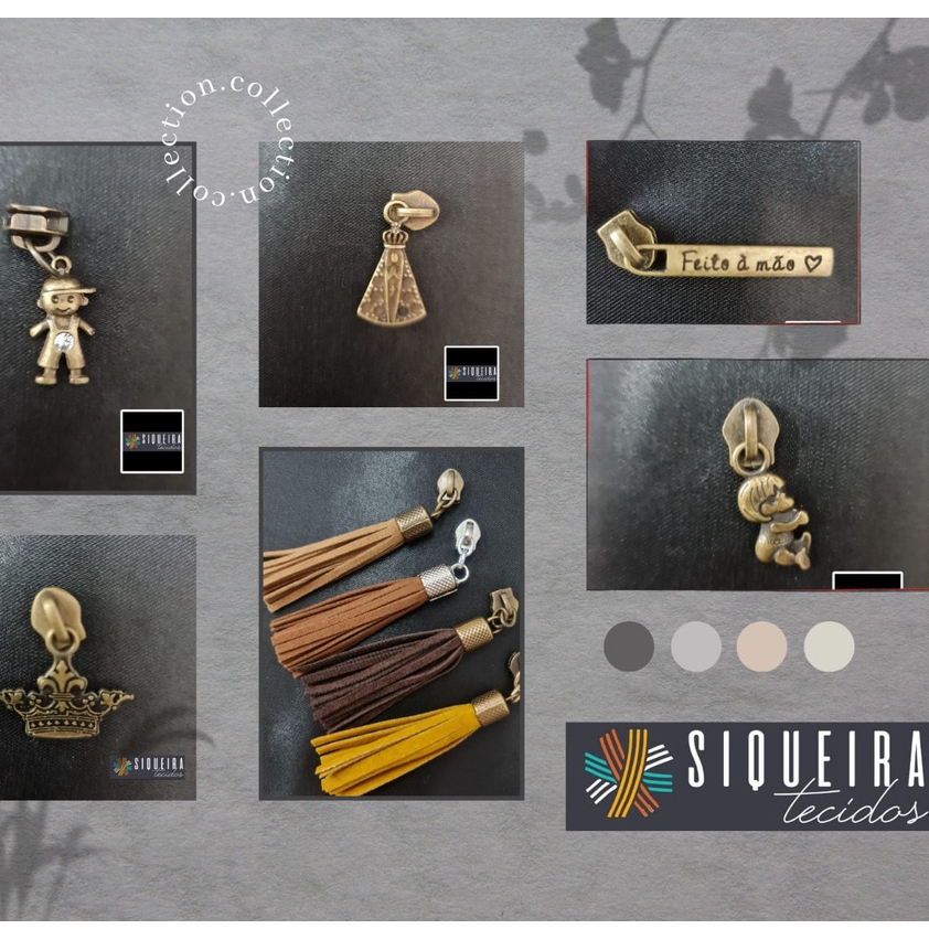 Cursores Tassel e Cursor Flor de Couro n* 5 / para zíper de bolsas, carteiras, mochilas, nécessaires