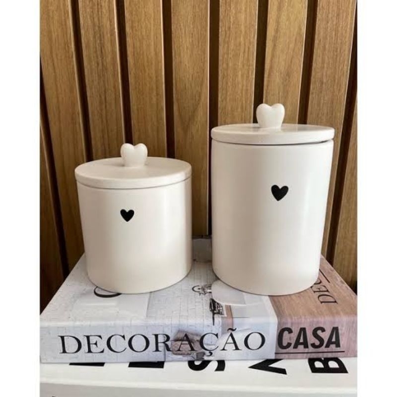 Pote potiche decorativo ceramica Heart Branco - LYOR