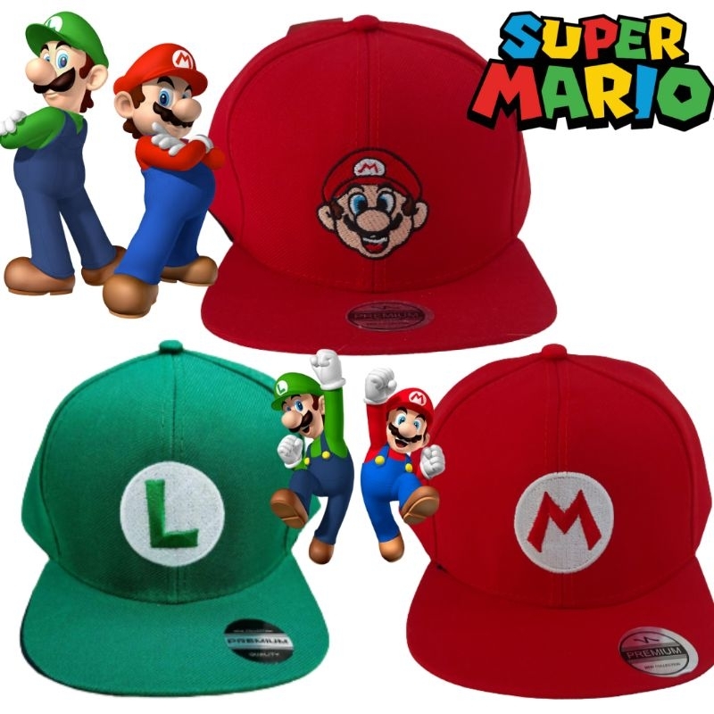 Boné Aba Reta Infantil do Mario Bros e Luigi