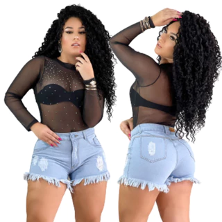 Short Jeans Feminino desfiadão Claro, Escuro e Preto