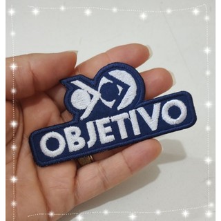 Patch Termocolante Escola Objetivo Bordado, fundo azul ou fundo Branco em Oferta na Shopee