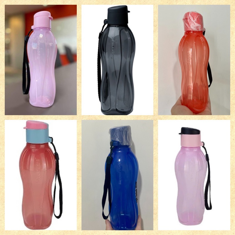 Garrafa Eco Tupper Plus 500ml Tupperware  Cor Rosa Bebê, Preta Cosmo Ou Azul/Cordinha/ Tampa Flip Top