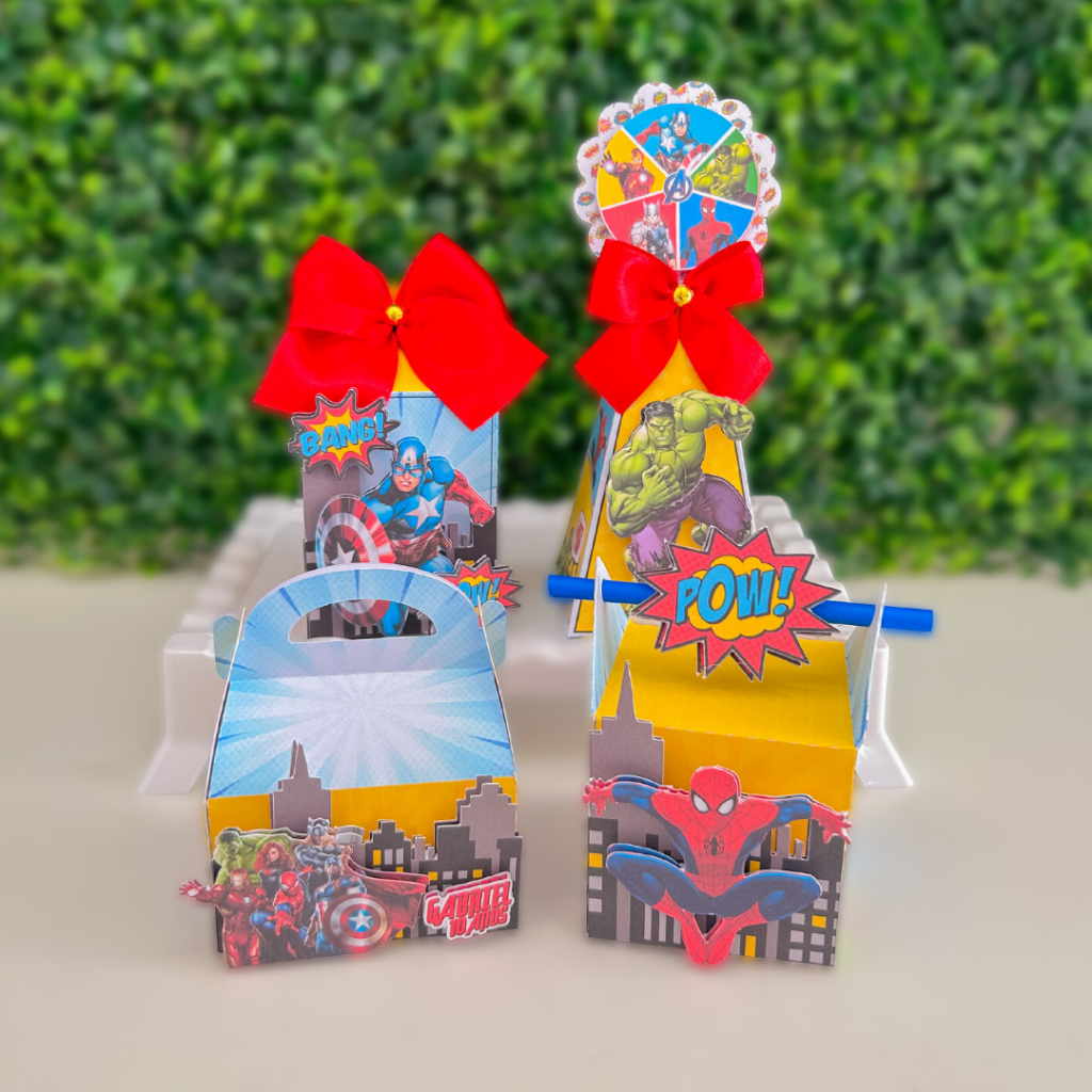 Kit Festa Vingadores Personalizado Lembrancinhas Aniversário | Heróis Caixinhas Milk Pirâmide