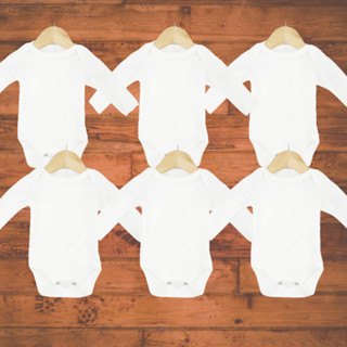 Kit 6 Body Bebê Infantil Branco Manga Longa Sem Estampa/Liso