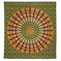 Colcha Indiana Casal Cangão Praia Mandala Verde 2,30x2,10
