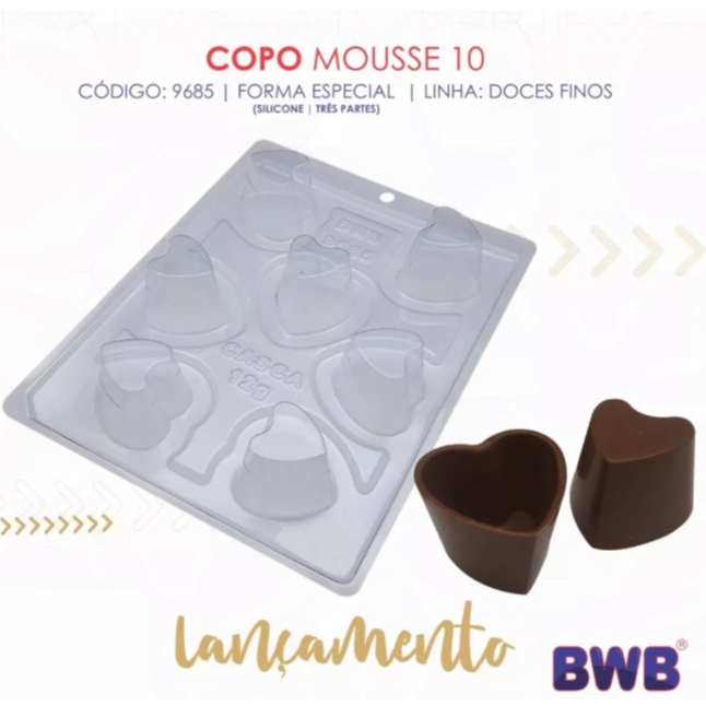 Forma para Chocolate Doces Finos COPO MOUSSE 10 Cod. 9685 Tradicional com Silicone (3 partes) - BWB