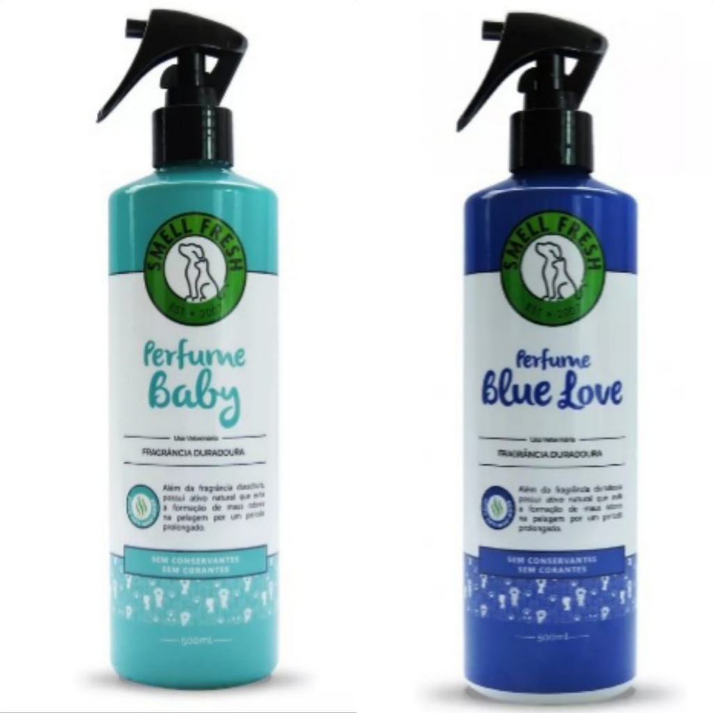 Kit 2 Colônias Smell Fresh 500ml Cada -  Baby e Blue Love - Perfume Para Cães e Gatos