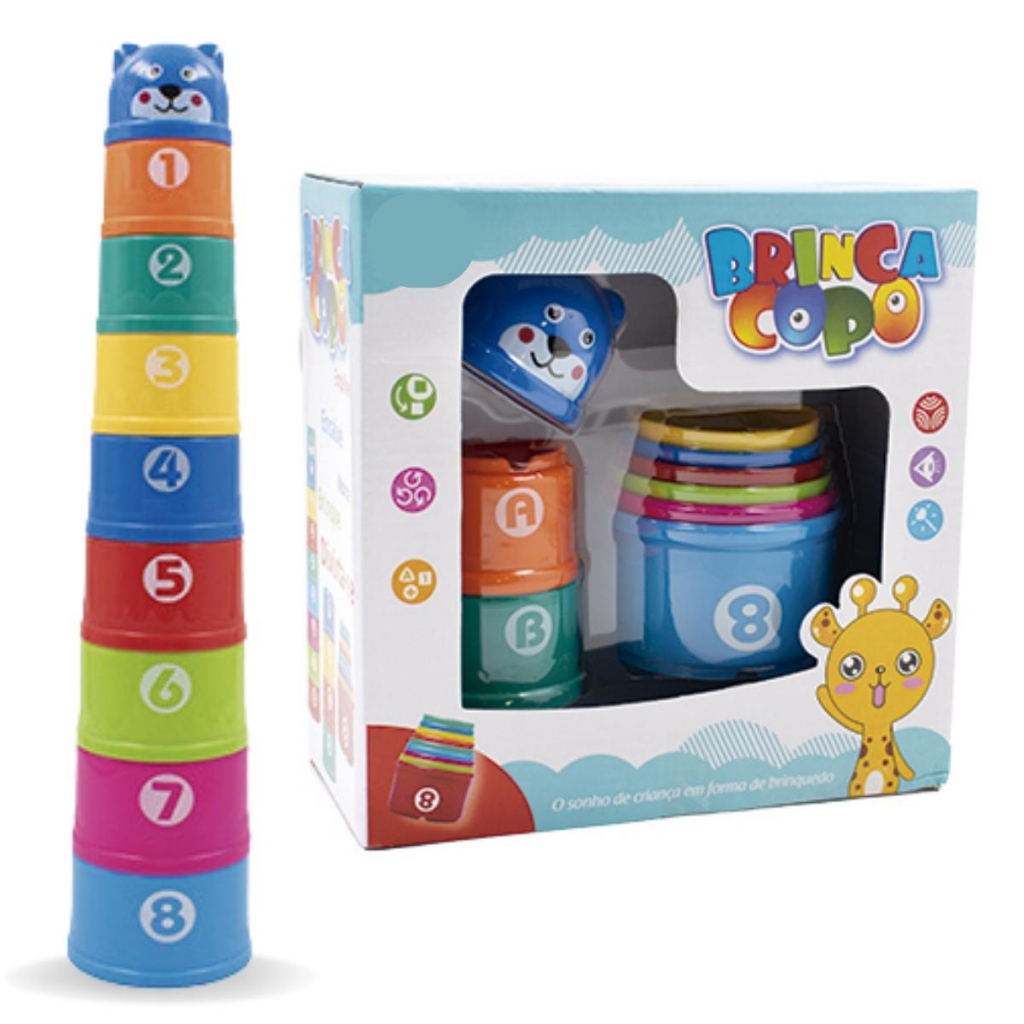 Brinquedo Bebe Pedagógico Educativo de Potinhos de Empilhar