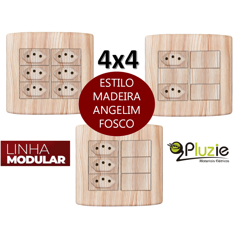 Tomada Interruptor 4x4 Pluzie Rústico Angelim Fosco Estilo Madeira