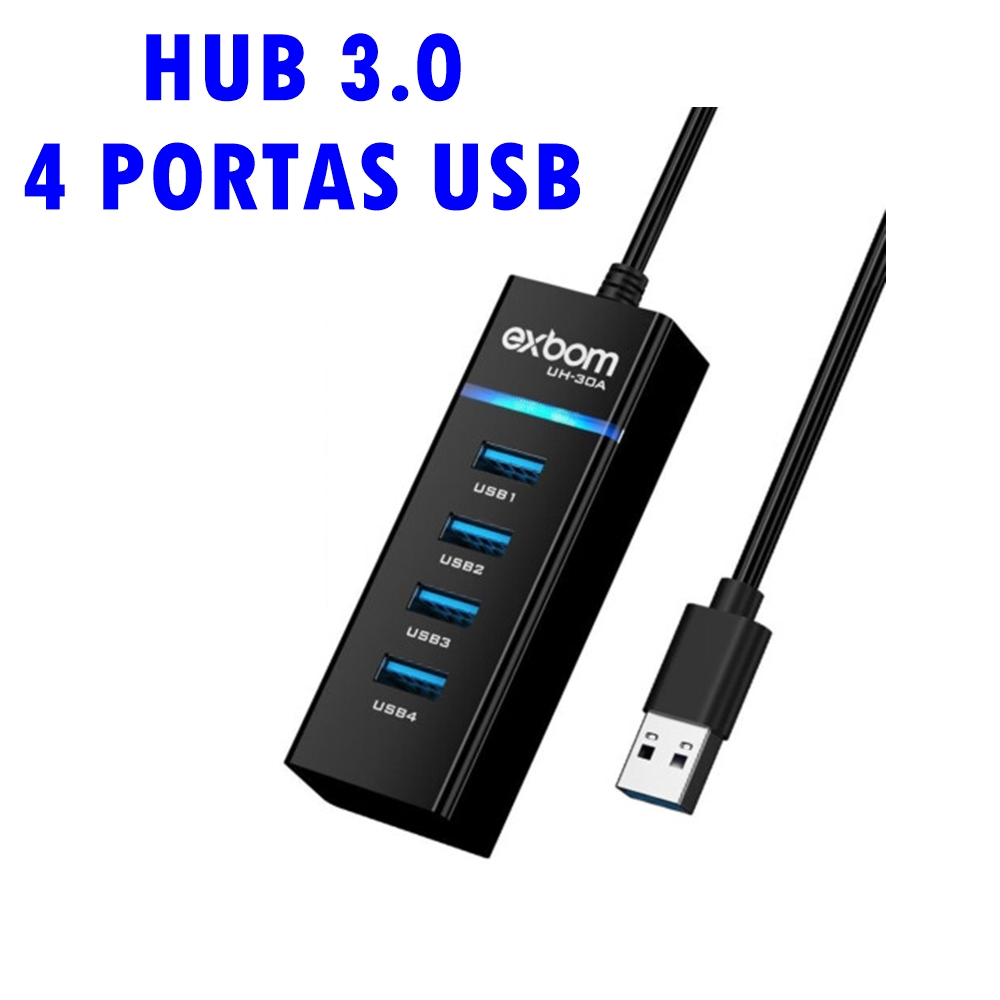 Hub 3.0 Com 4 Portas Usb Veloz Adaptador HD Externo Teclado Mouse Impressora Pen Drive